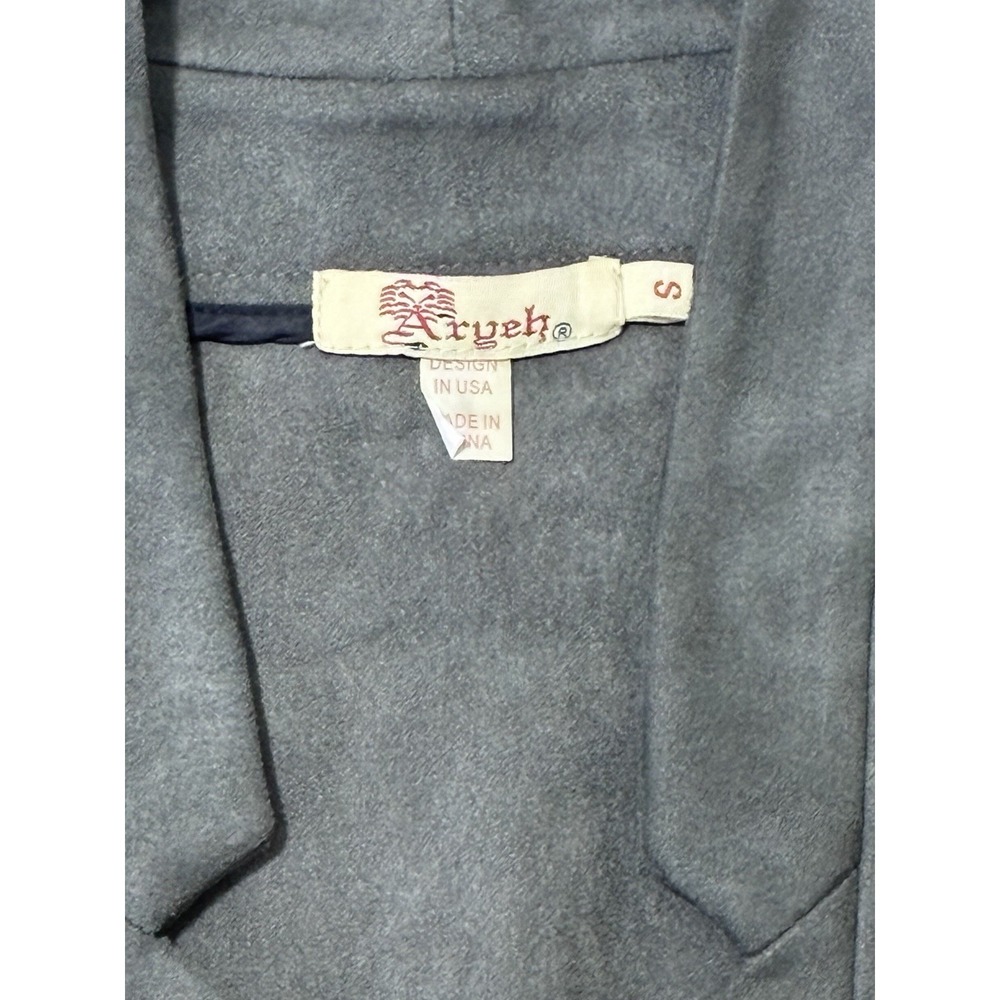 Aryeh Gray Faux Suede Open Front Longline Vest Duster Pockets Size S - Picture 2 of 8